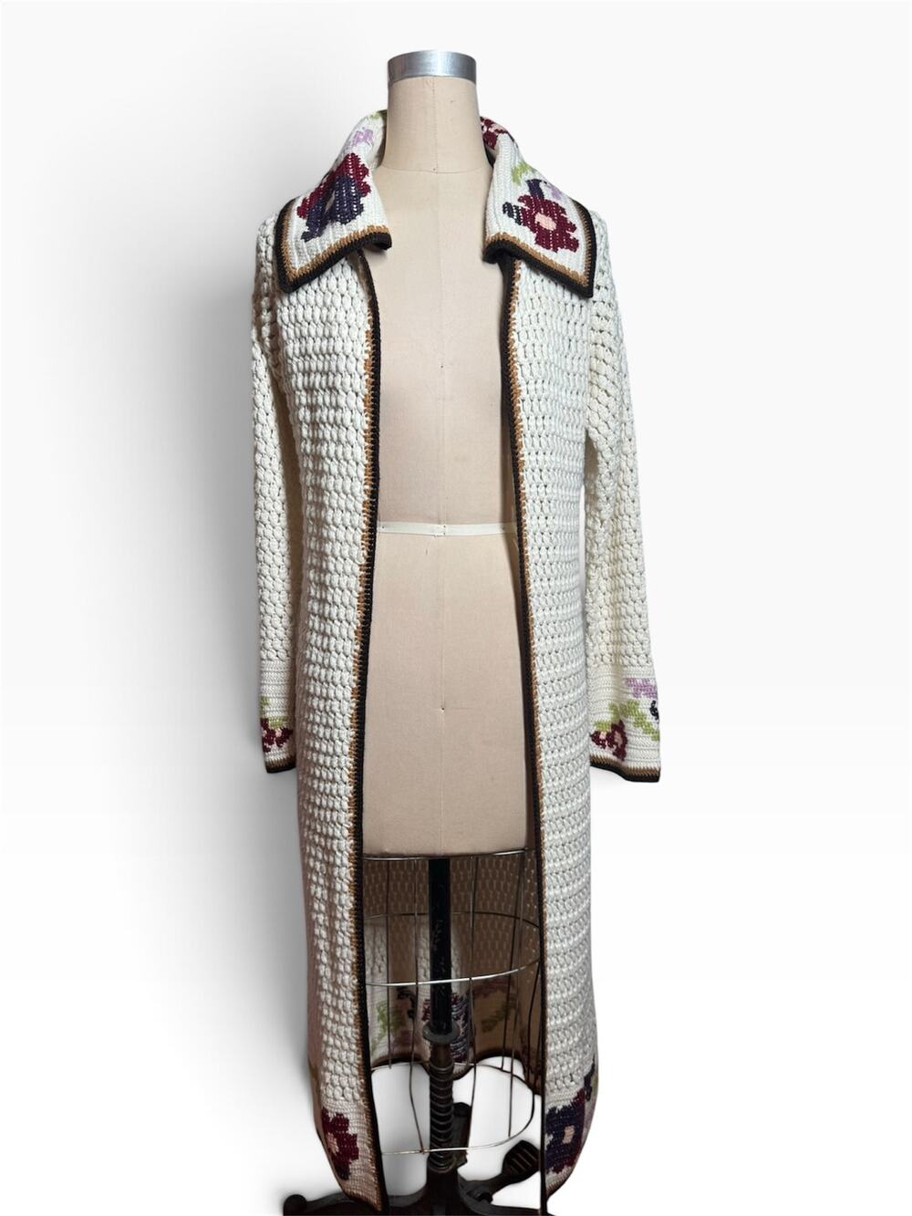 Moda International 90s Crochet Floral Knit Sweater Duster RARE Size M